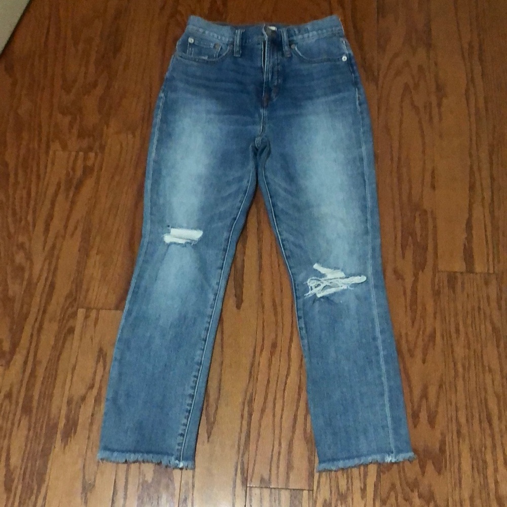 Madewell The Perfect Vintage Jean Size 26 High Rise Crop Blue Distress Fray Hem